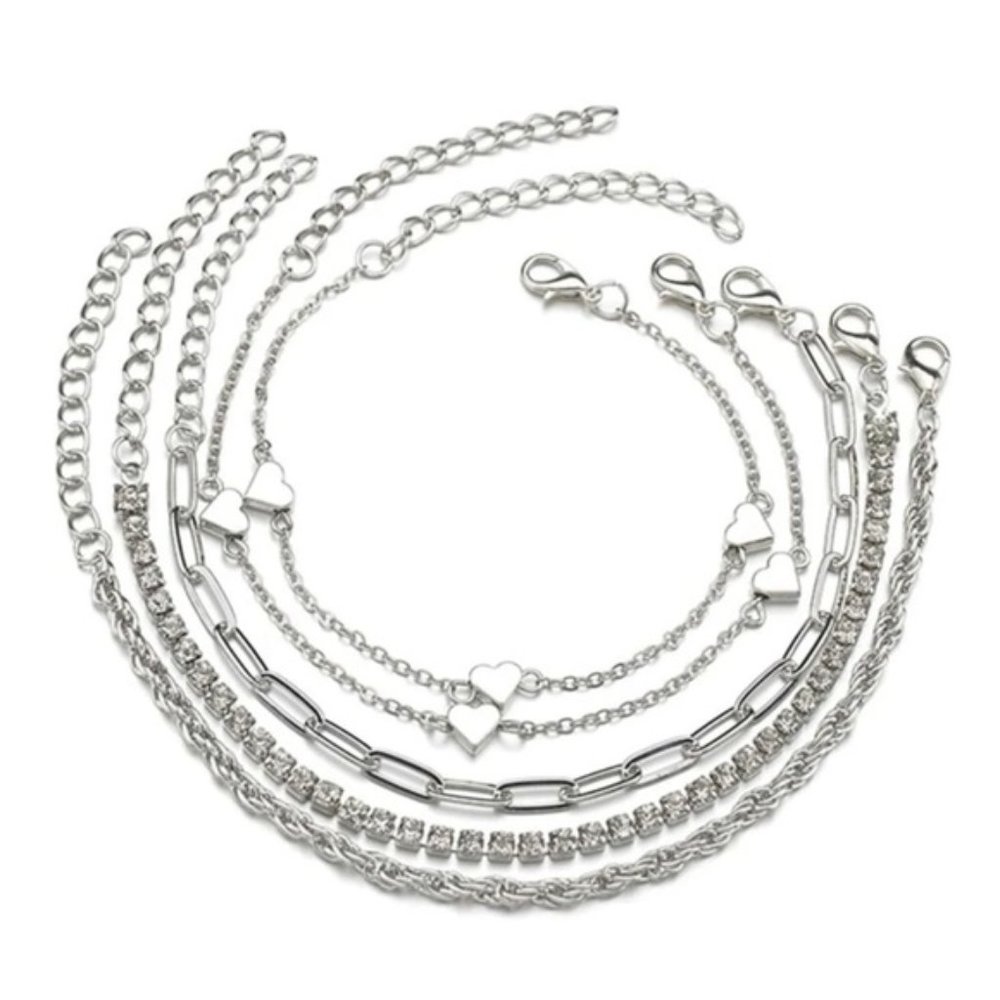 5pcs Rhinestone & Heart Decor Bracelet For Women Fashion Jewelry Gift We… - Picture 4 of 5